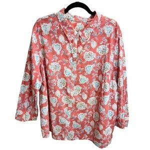 IZOD 100% cotton coral floral 3/4 sleeve blouse top 3X